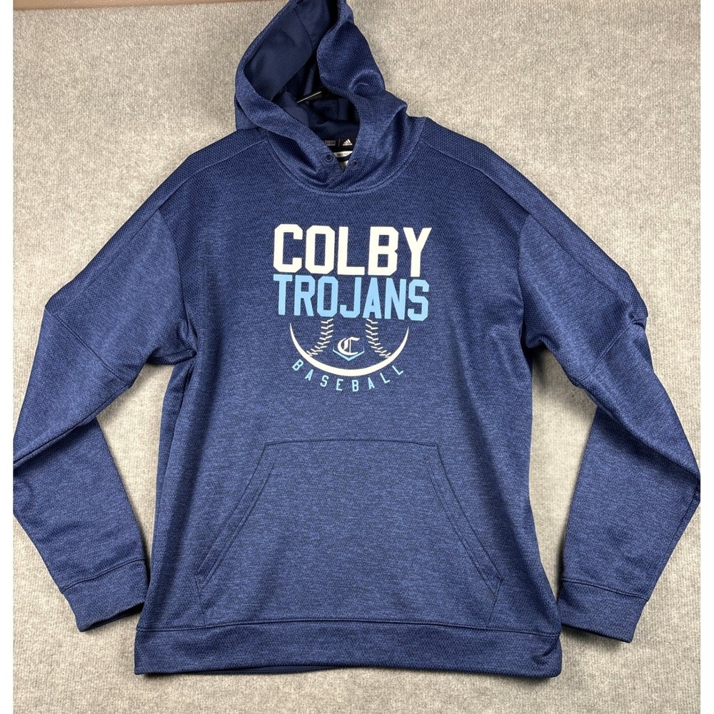 Adidas Colby Trojans Baseball‎ Climalite Hoodie Size L Blue Heather Pullover